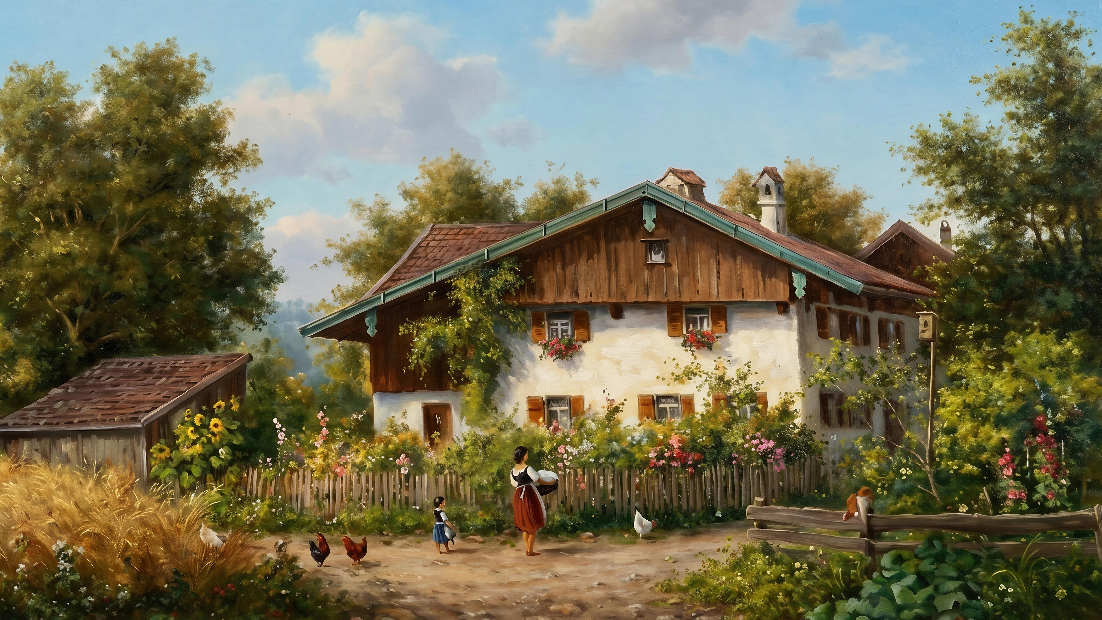 Historische Darstellung des Hauses Beim Dokterer in Halblech-Buching aus dem 18. Jahrhundert